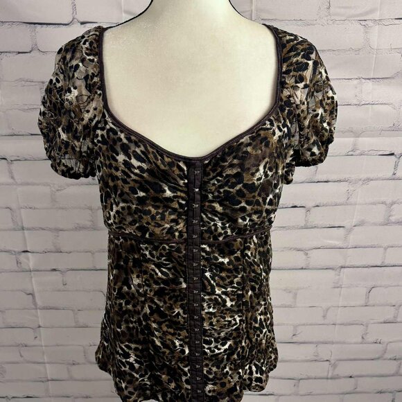 🐆 AB Studio Leopard Print Mesh Corset-Style Top – Size XL - Picture 1 of 8